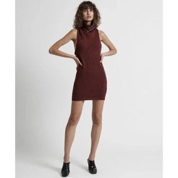 One Teaspoon Paris Roll Neck Knit Sweater Dress Turtleneck burgundy Size XXS - Picture 8 of 15